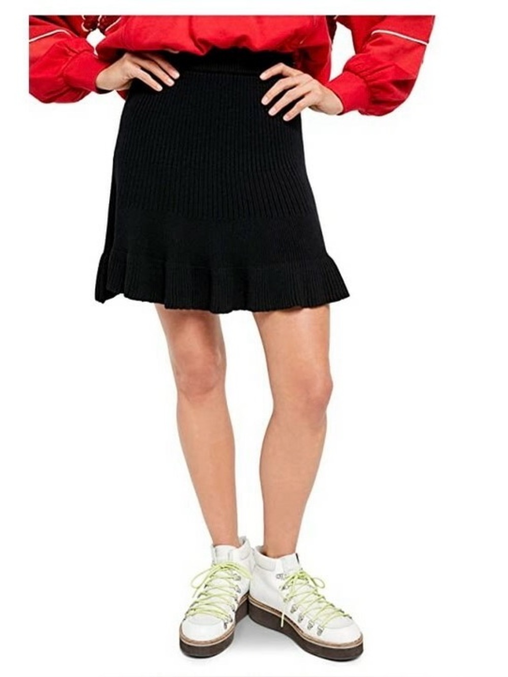Free People Solid Gold Ribbed Knit Mini Skirt in Black size XS